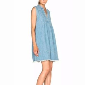 Casual blue chambray pockets shift dress Medium
